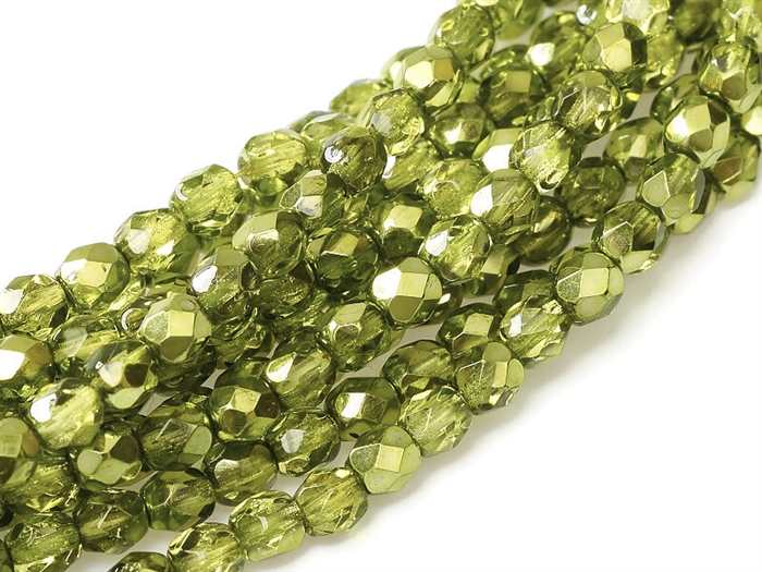 4mm Olive Green AB Faceted Glass Beads